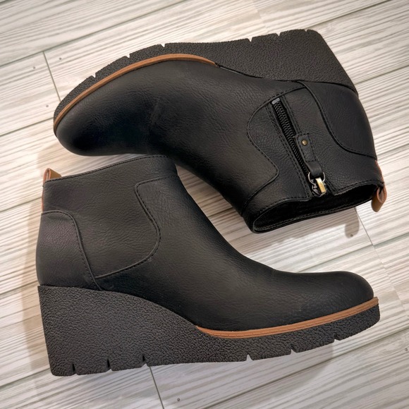 Dr Scholls Bianca Black Wedge Ankle Boots Side Zip Women US 6M - Picture 2 of 5